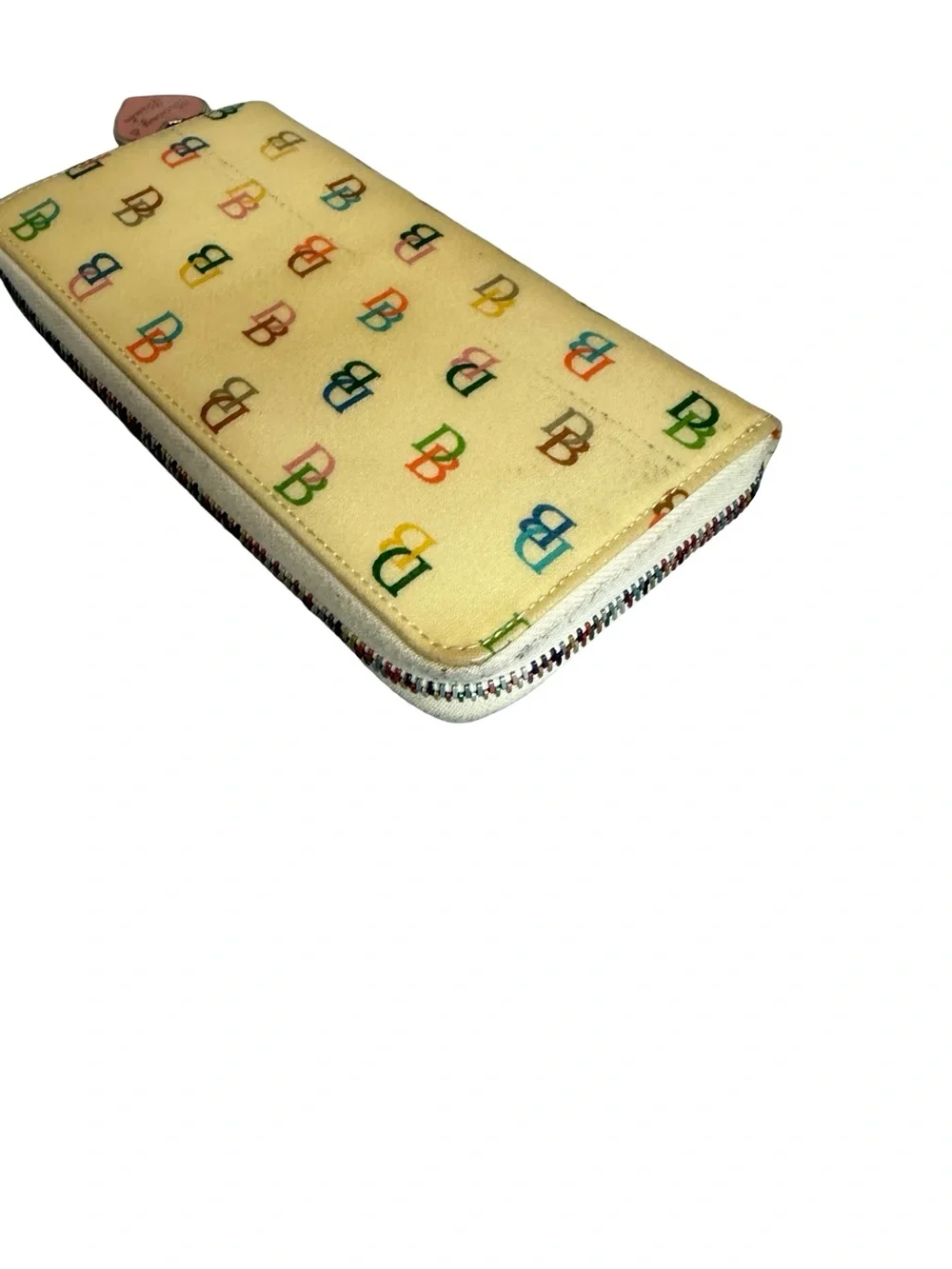 Dooney & Bourke Cream Multicolor Signature Print Zip Around Wallet Women's